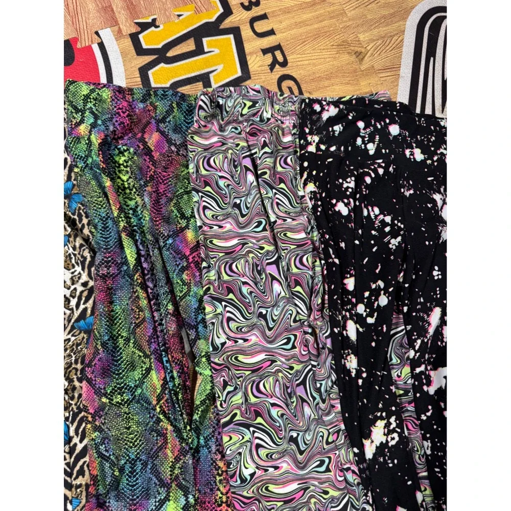 Lot of 5 Printed Leggings Floral Butterfly Snakeskin Swirl Splatter CutOut Ankle